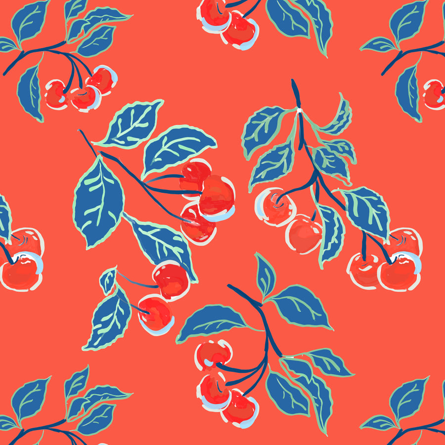 Coral Cherries Jubilee Fabric