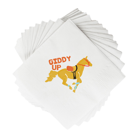 Giddy Up  White Cocktail Napkins