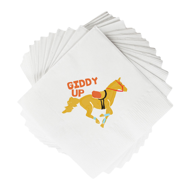 Giddy Up  White Cocktail Napkins