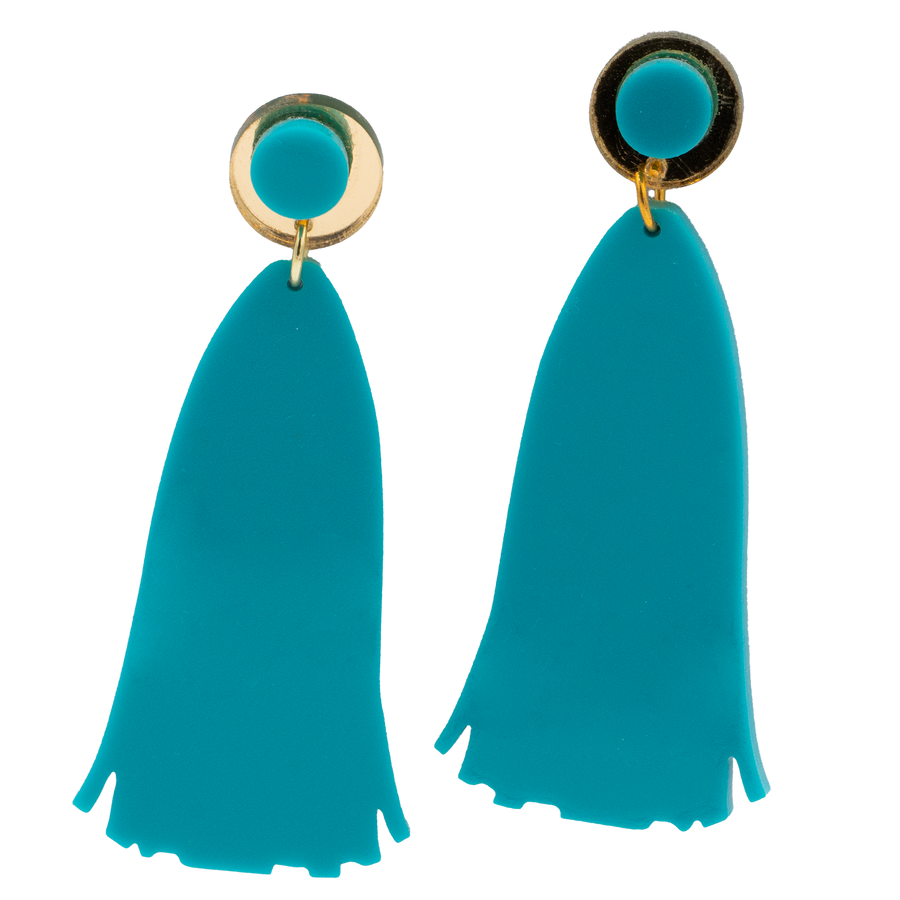 Gold and Teal Tassel Earrings