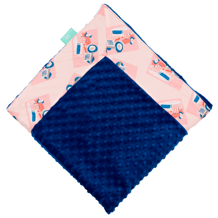 Pink Jeep with Royal Blue Minky Baby Blankie