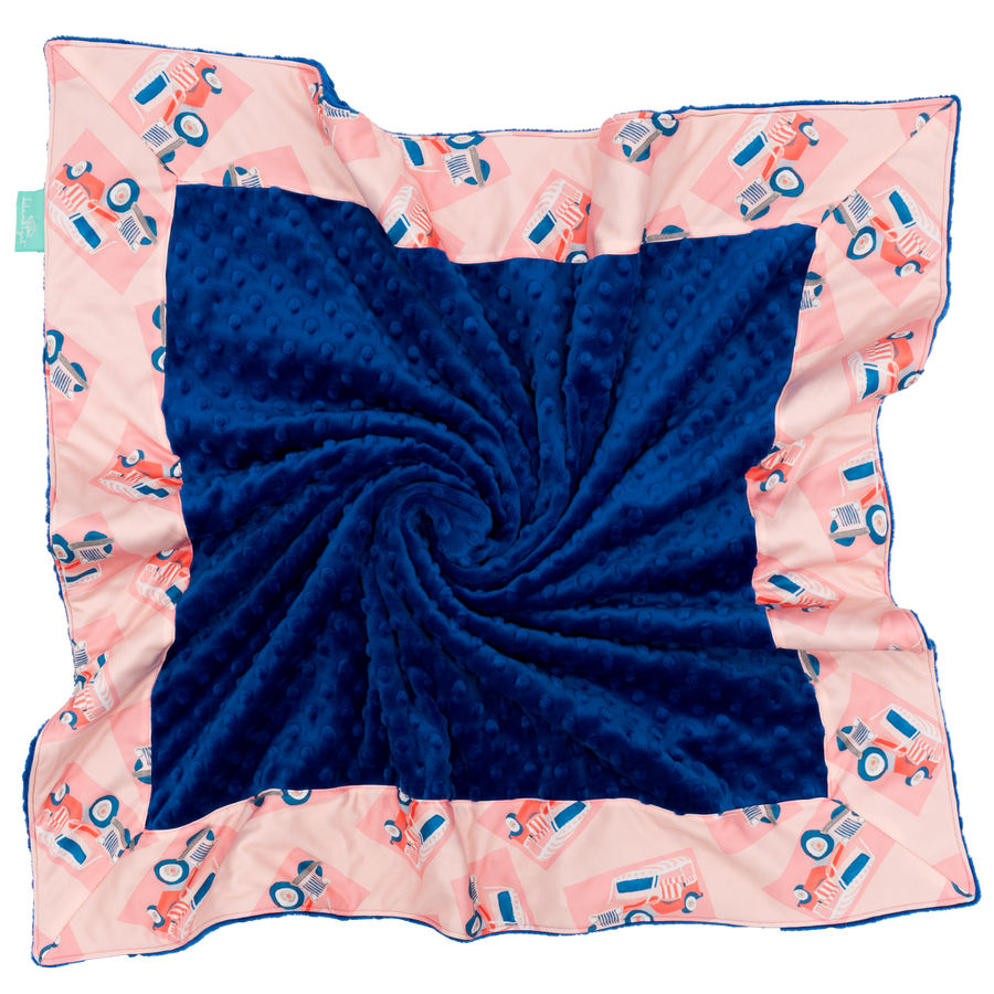 Pink Jeep with Royal Blue Minky Baby Blankie