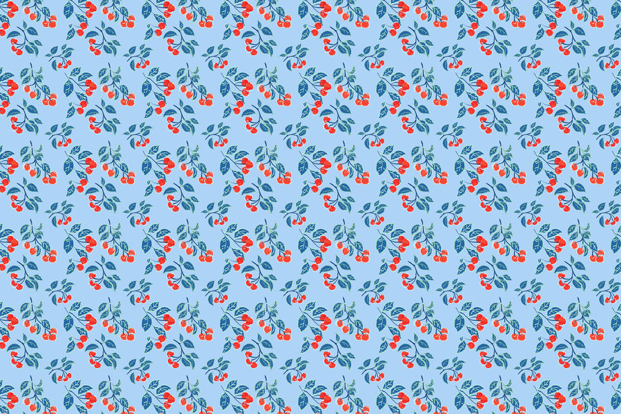 Powder Blue Cherries Jubilee Fabric