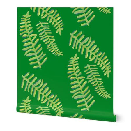 Emerald Floating Fronds Wallpaper