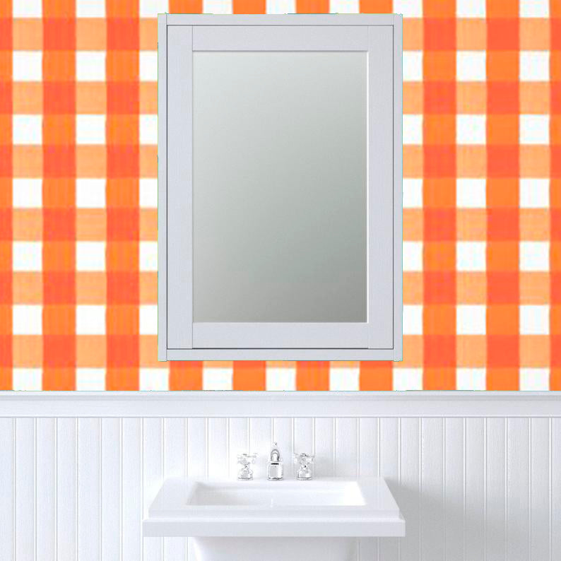 Citrus and White Buffalo Check Wallpaper