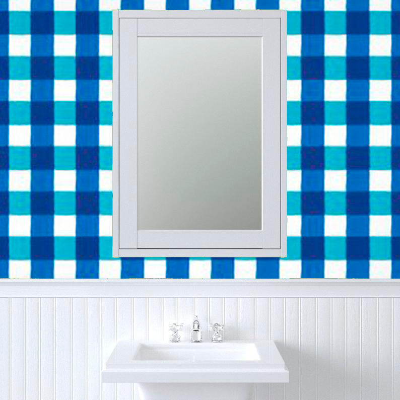Lake and White Buffalo Check Wallpaper
