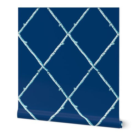 Navy Birch Lattice Wallpaper