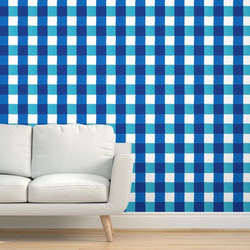 Lake and White Buffalo Check Wallpaper