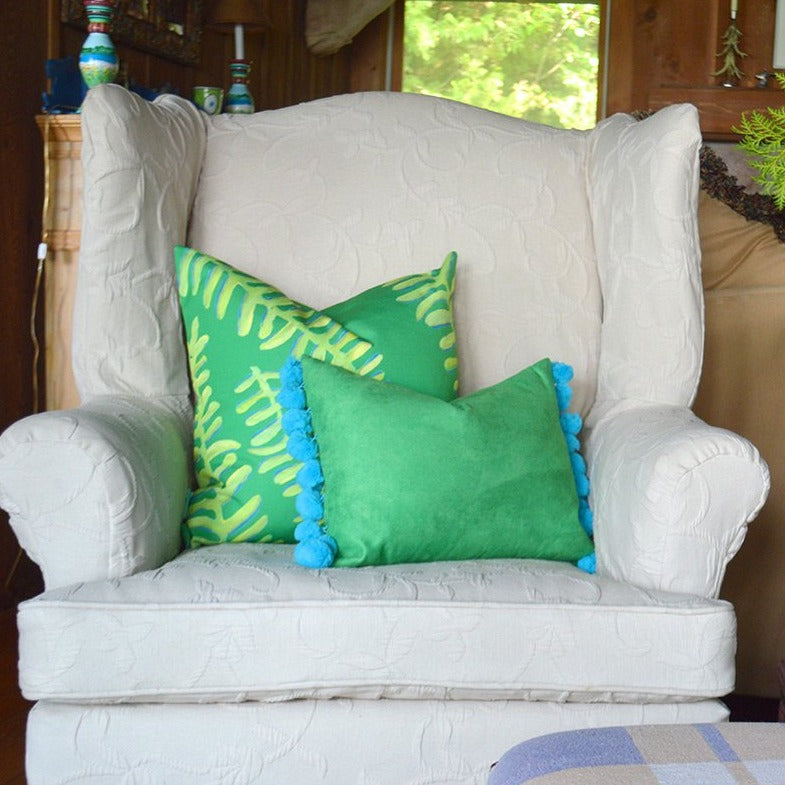 Emerald Floating Fronds Indoor Square Pillow