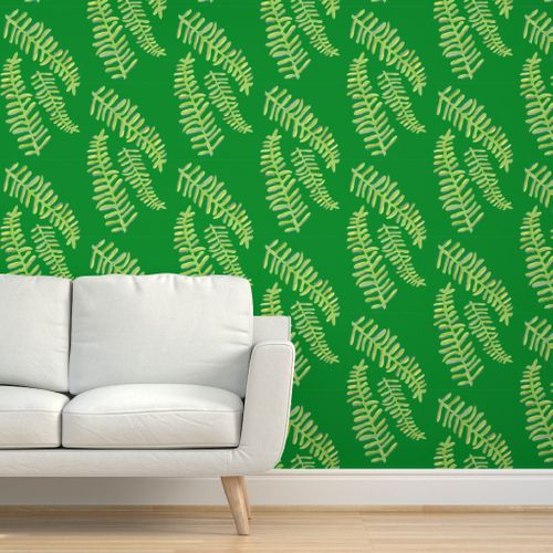 Emerald Floating Fronds Wallpaper