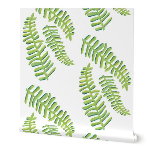 White Floating Fronds Wallpaper