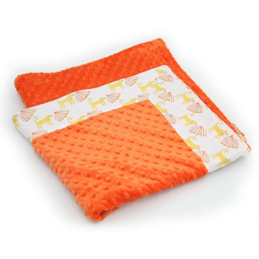 White Dog Day Afternoon with Mandarin Minky Baby Blankie