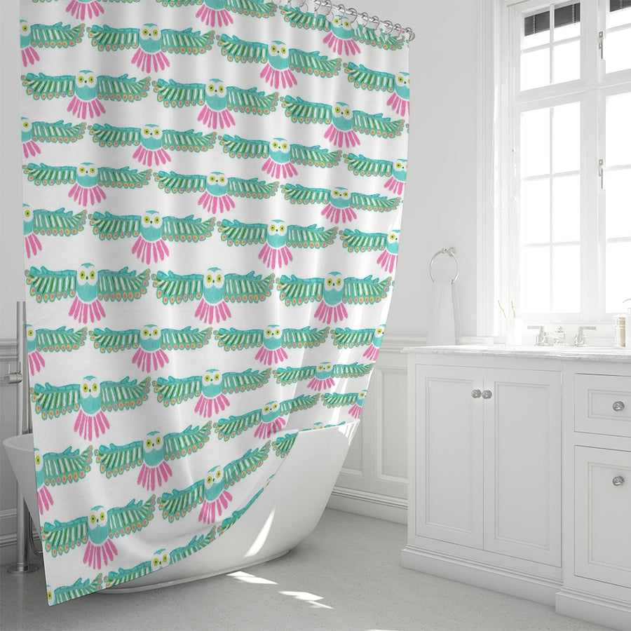 White Night Owl Shower Curtain