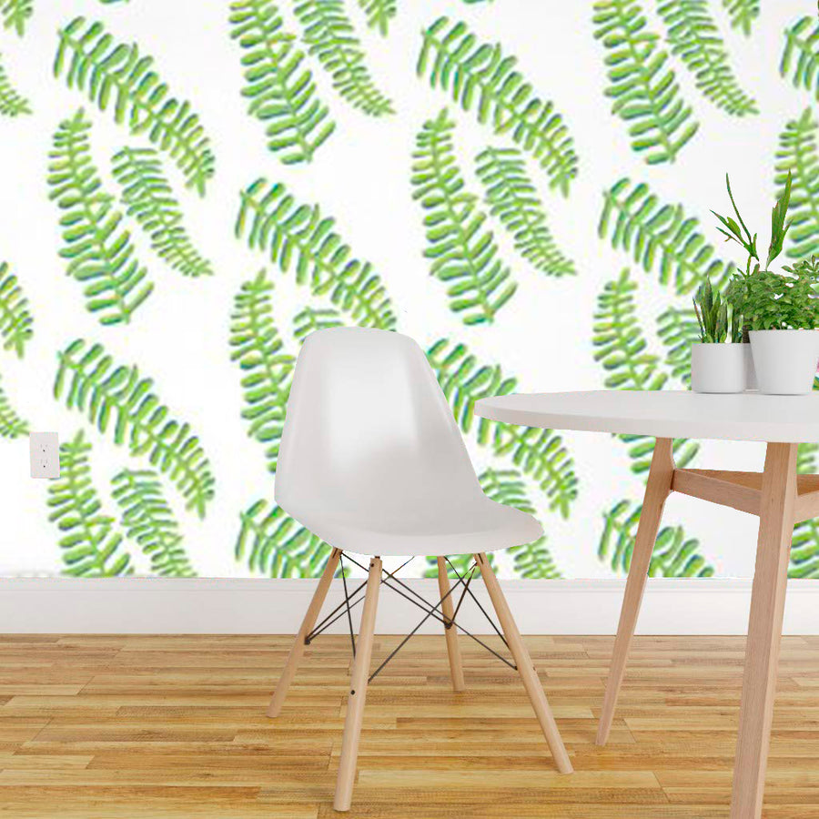 White Floating Fronds Wallpaper