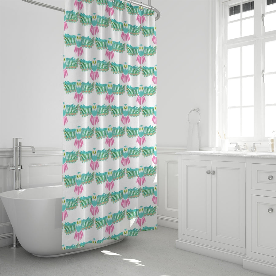 White Night Owl Shower Curtain