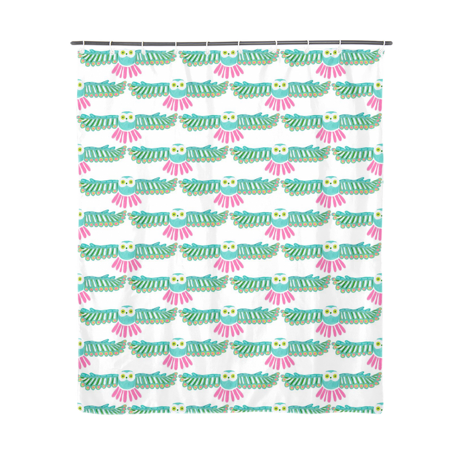 White Night Owl Shower Curtain