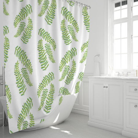 White Fronds Shower Curtain