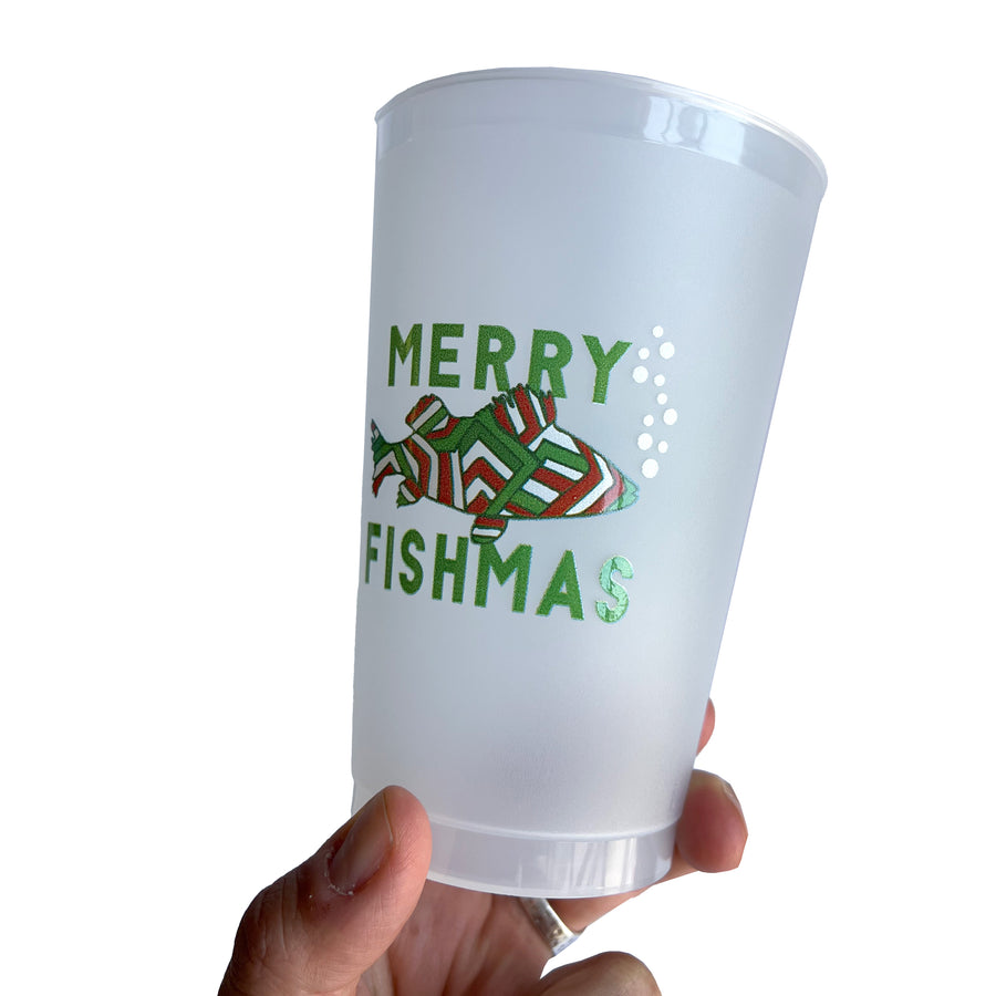 Green Merry Fishmas Shatterproof Cup Set