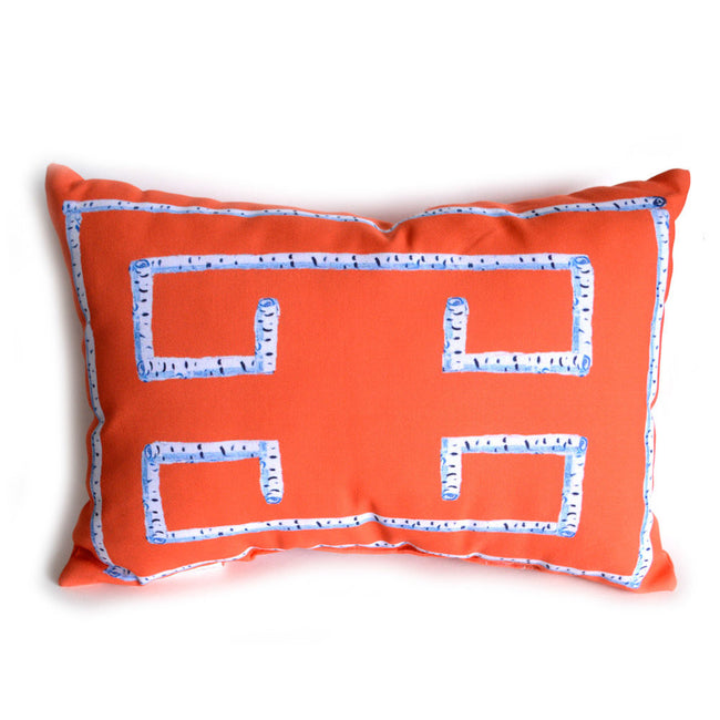 Orange Birch Greek Key Outdoor Lumbar Pillow