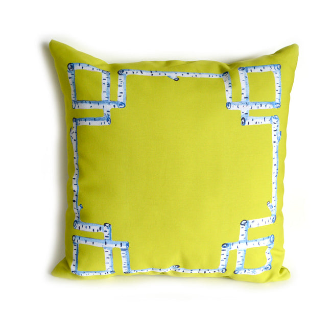 Citron Birch Greek Key Outdoor Square Pillow