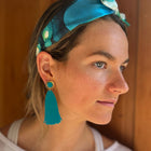 Gold and Teal Tassel Earrings