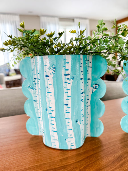 Aqua Birch Hand-Painted Scalloped Vinyl Vase Sleeve