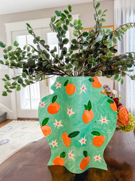 Blossoms and Oranges Hand-Painted Vinyl Ginger Jar Vase Sleeve