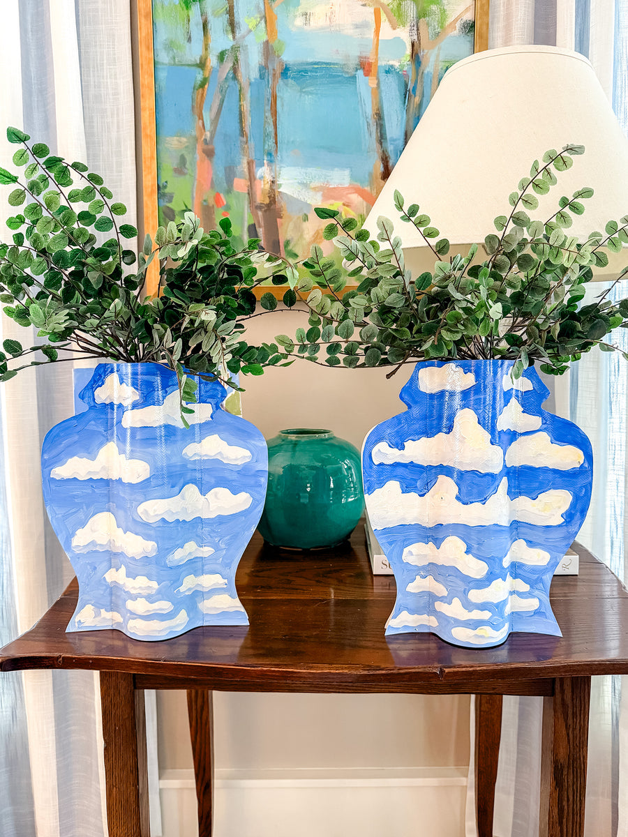 Blue Skies Ahead Hand-Painted Vinyl Ginger Jar Vase Sleeve Pair