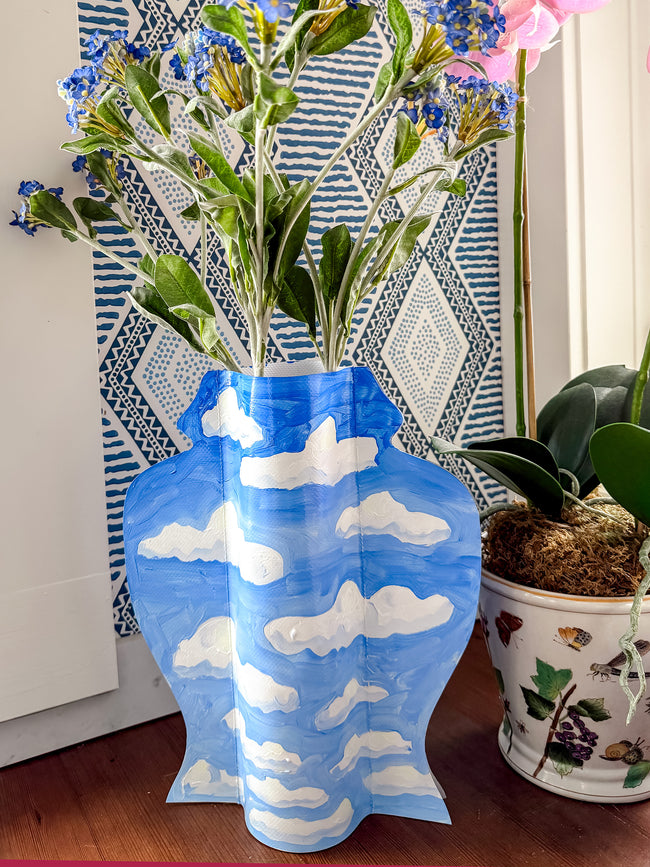 Blue Skies Ahead Hand-Painted Vinyl Ginger Jar Vase Sleeve