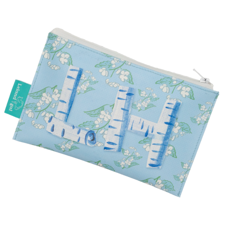 Powder Blue Breezy Blossoms Printed Birch Monogram Dew Drop Envelope Bag