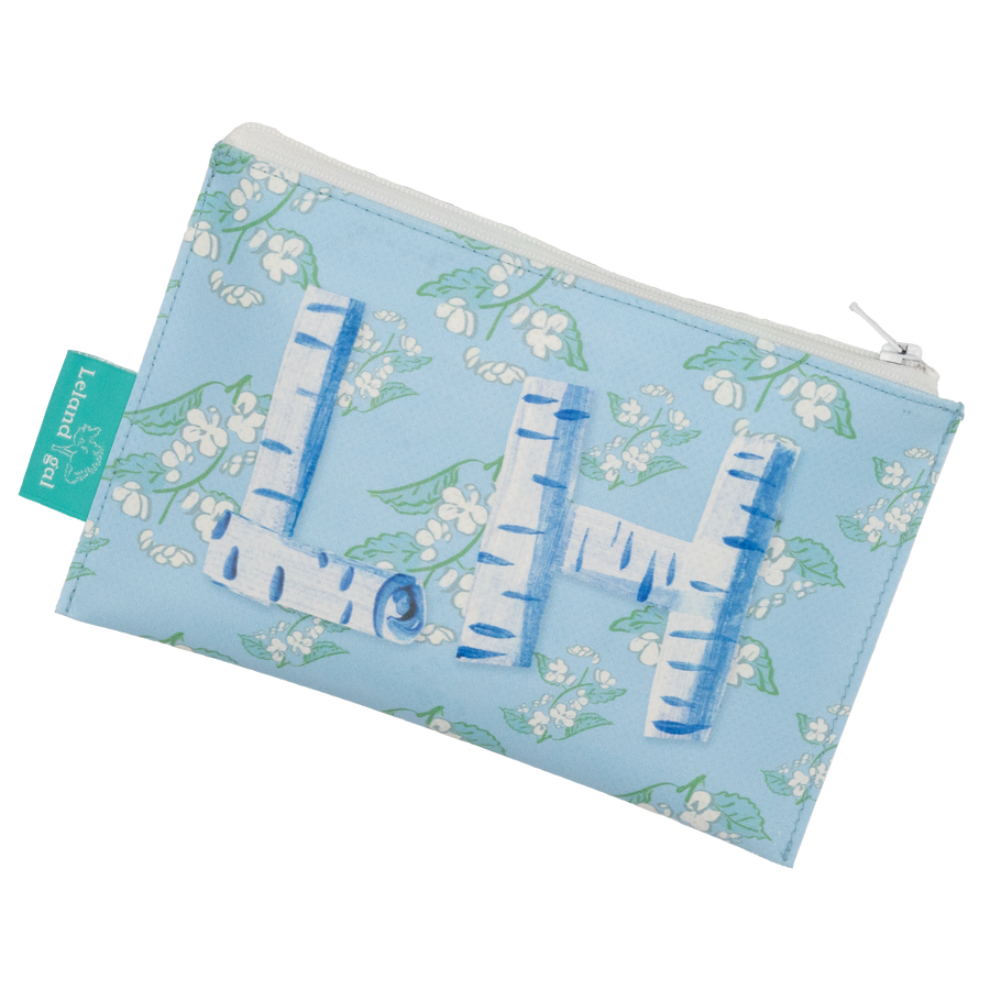 Powder Blue Breezy Blossoms Printed Birch Monogram Dew Drop Envelope Bag