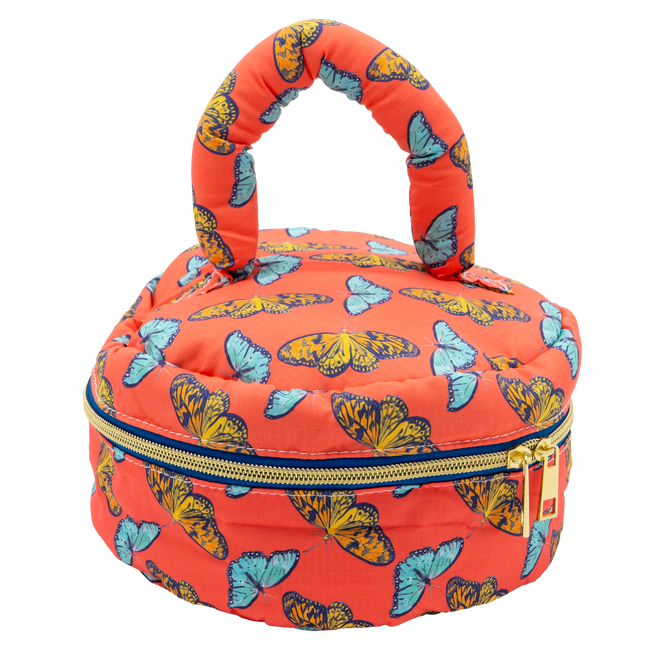 Coral Butterflies Puffy Carry All
