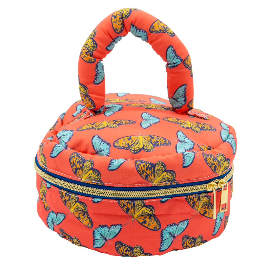 Coral Butterflies Puffy Carry All