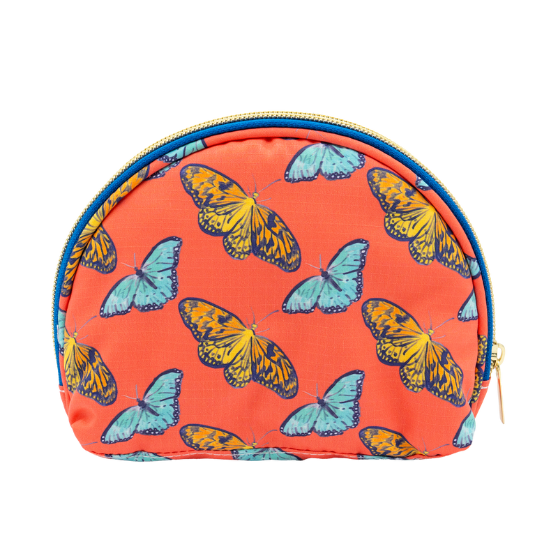 Coral Butterflies Puffy Half Moon Pouch