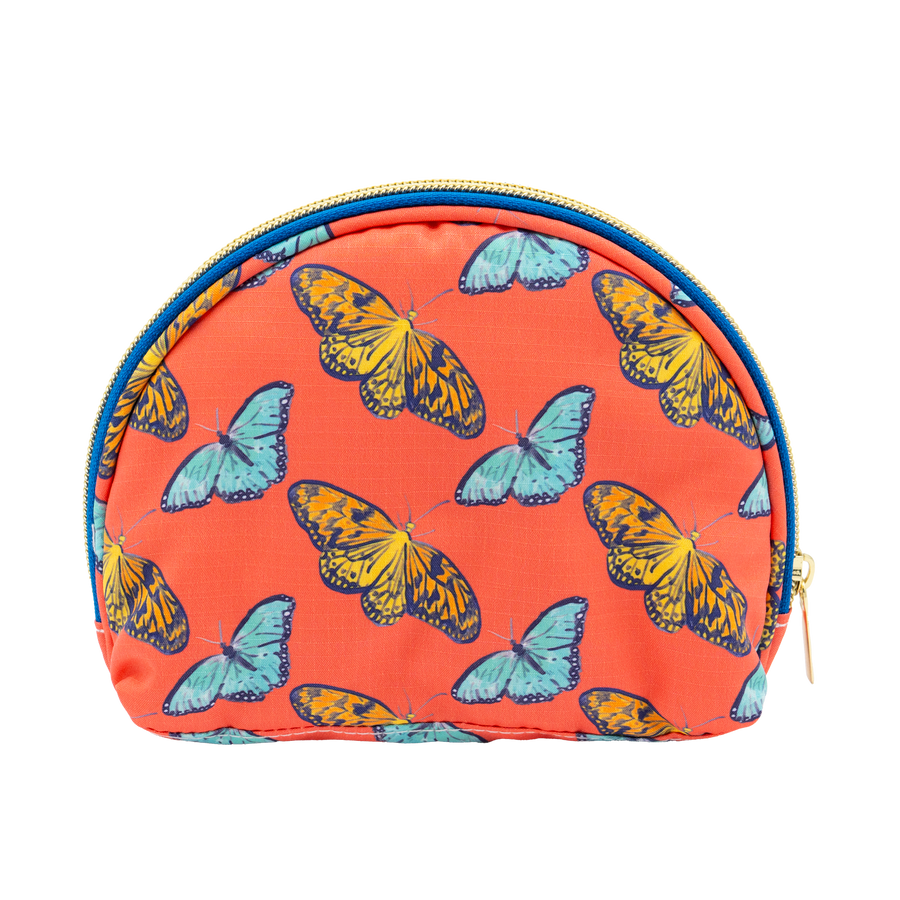 Coral Butterflies Puffy Half Moon Pouch