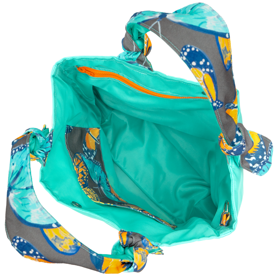 Mink Butterflies/Aqua Outside Bag