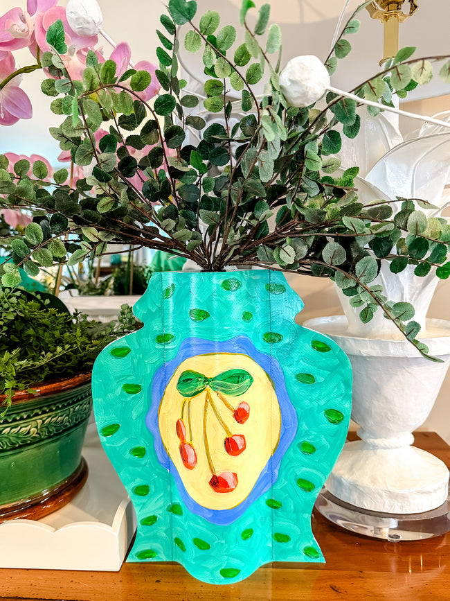 Cha Cha Cherry Hand-Painted Vinyl Ginger Jar Vase Sleeve