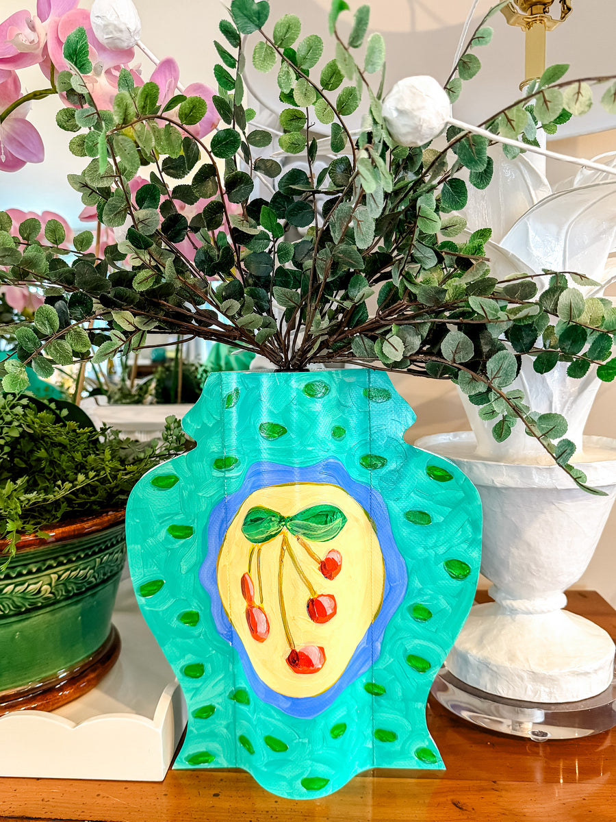 Cha Cha Cherry Hand-Painted Vinyl Ginger Jar Vase Sleeve