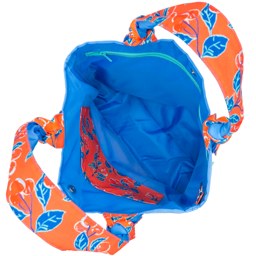 Coral Cherries Jubilee/Blue Outside Bag