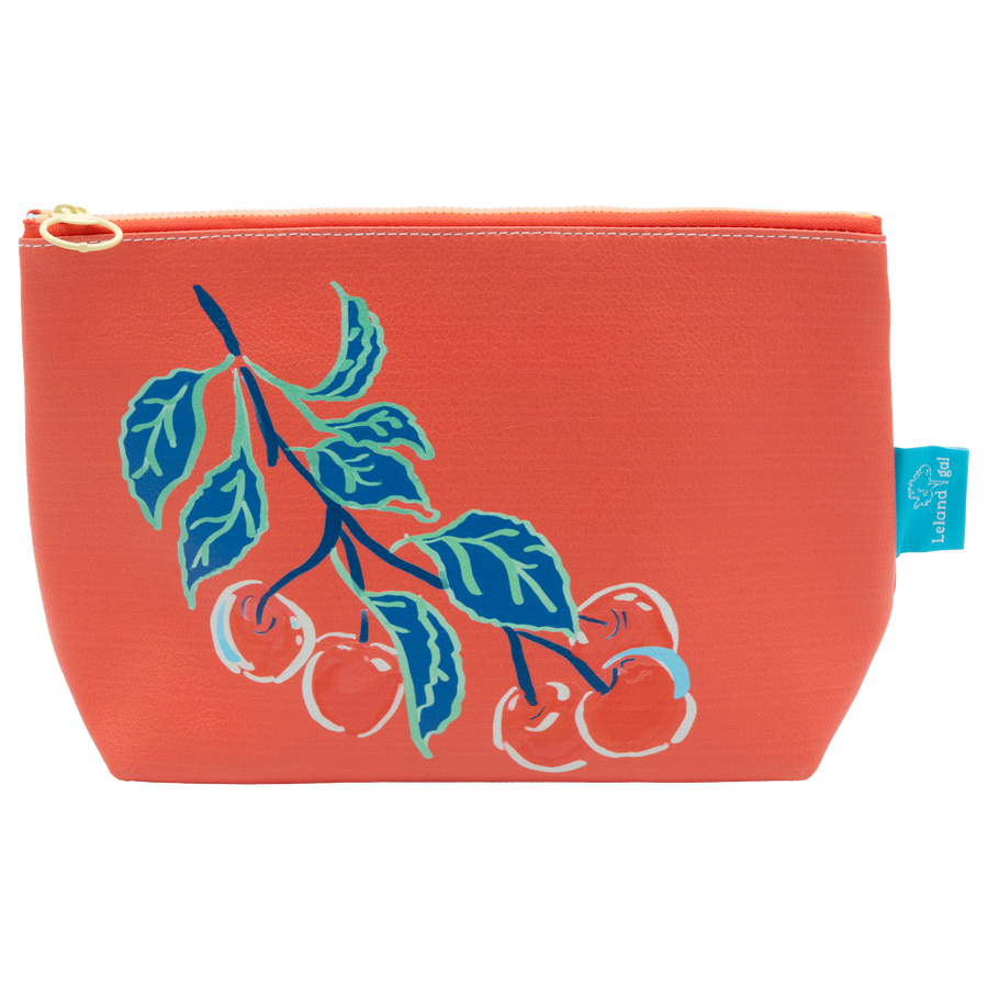 Coral Cherries Jubilee Eco-Leather Ditty Bag