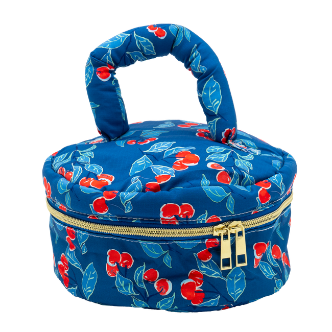 Navy Cherries Jubilee Puffy Carry All