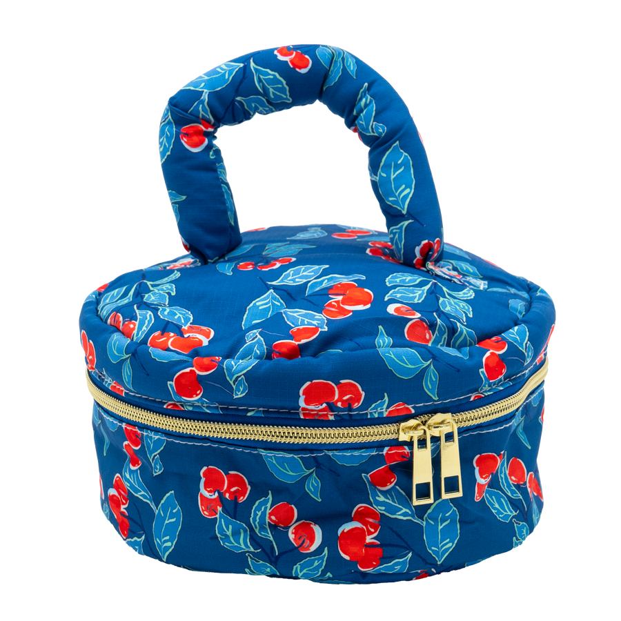 Navy Cherries Jubilee Puffy Carry All