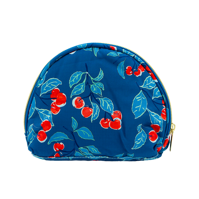 Navy Cherries Puffy Half Moon Pouch