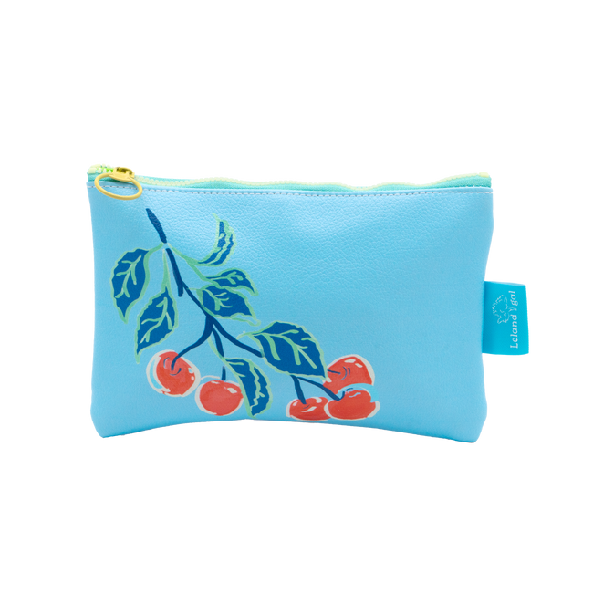 Powder Blue Cherries Jubilee Eco-Leather Stash Bag