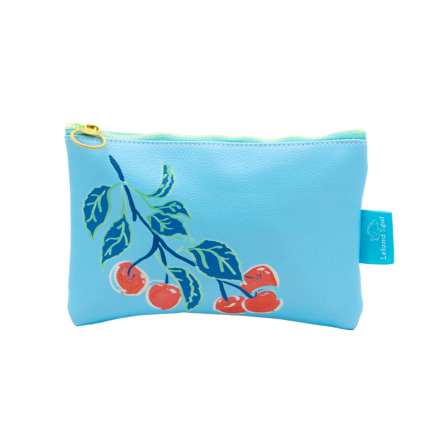 Powder Blue Cherries Jubilee Eco-Leather Stash Bag