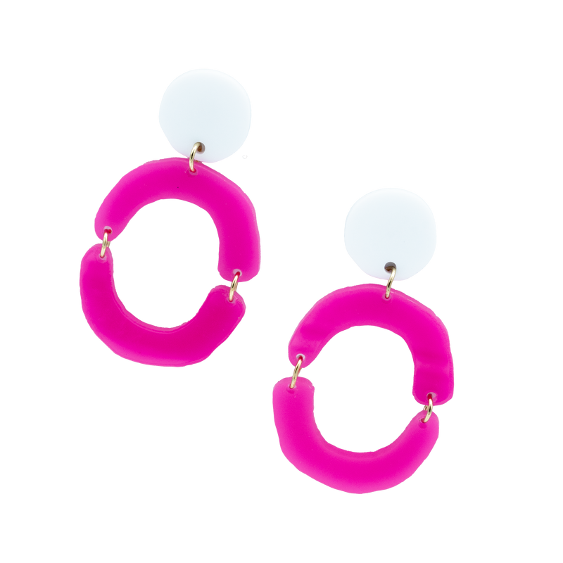Circle Me In White Disc and Pink Earrings