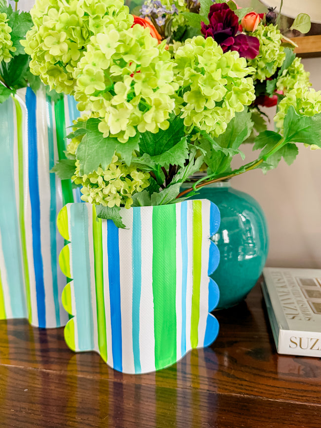 Cool Stripes Hand-Painted Scalloped Vinyl Vase Sleeve