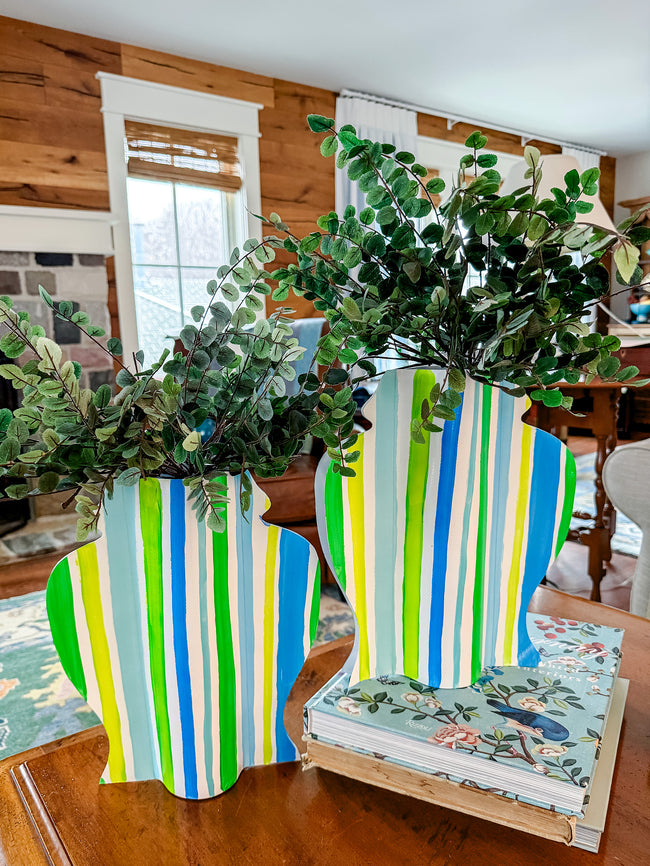 Cool Stripes Hand-Painted Vinyl Ginger Jar Vase Sleeve Pair