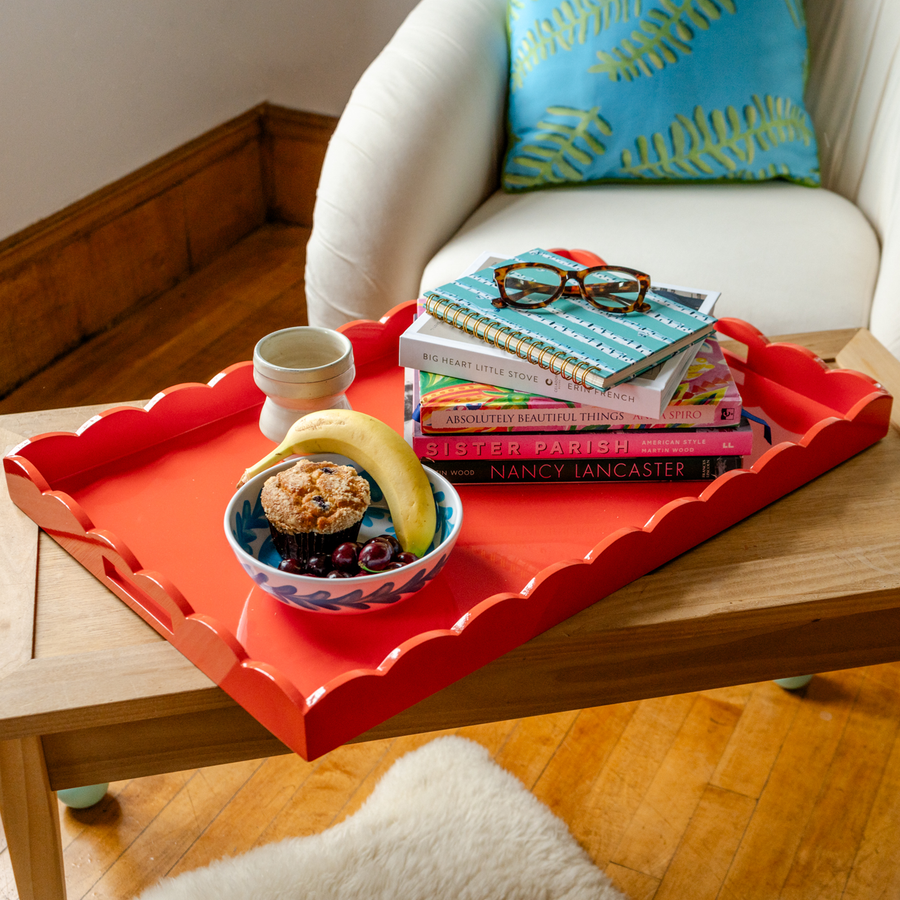 Coral Lacquered Island Tray, Large