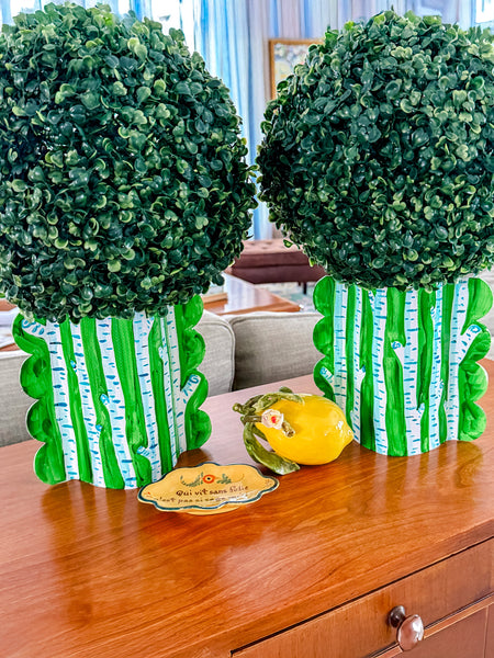 Emerald Birch Hand-Painted Scalloped Vinyl Vase Sleeve Pair